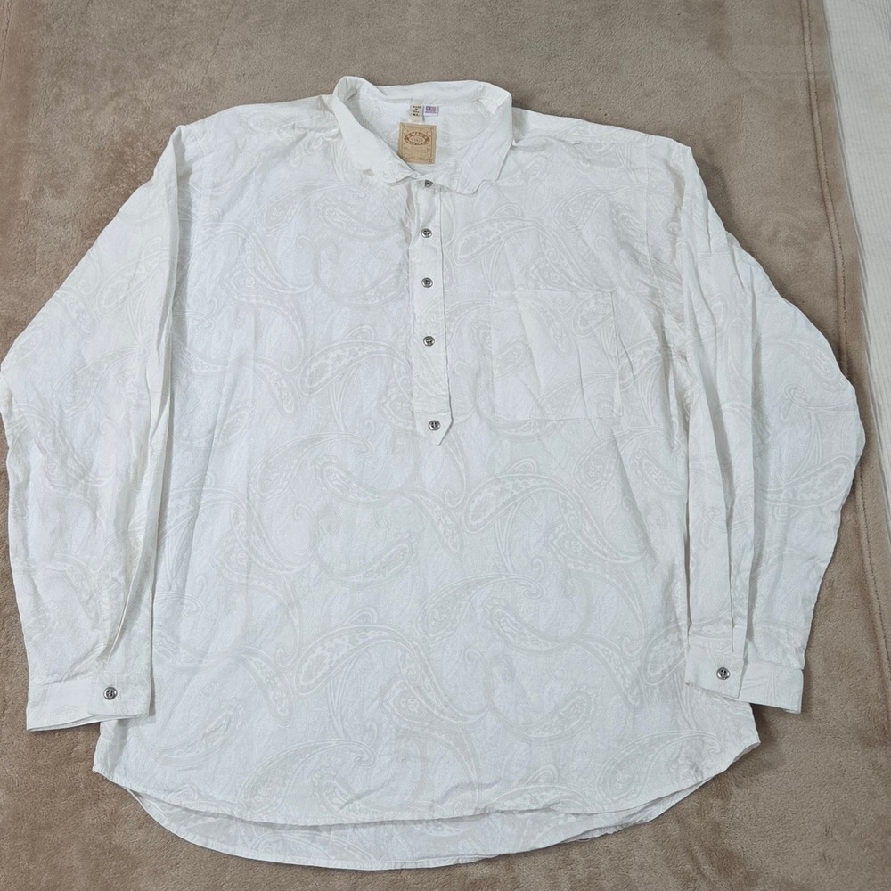 Vintage Wah Maker Western Paisley Shirt Mens XL White Pullover Made USA L/S GOOD